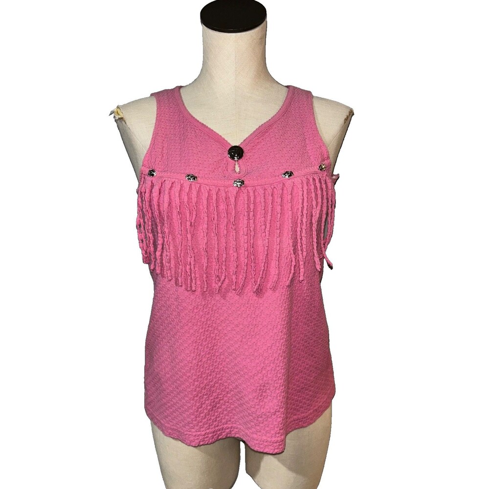 Basic Equipment Women's Vintage Fringed Studded Cotton Top size L Boho Western